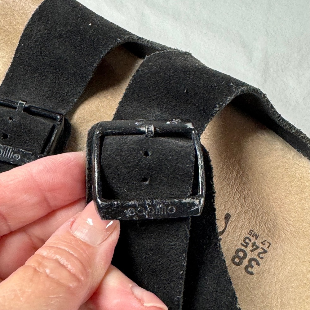 Papillio Birkenstock Size 38/7.5 Black Suede Double Strap Platform Sandals - Picture 6 of 7